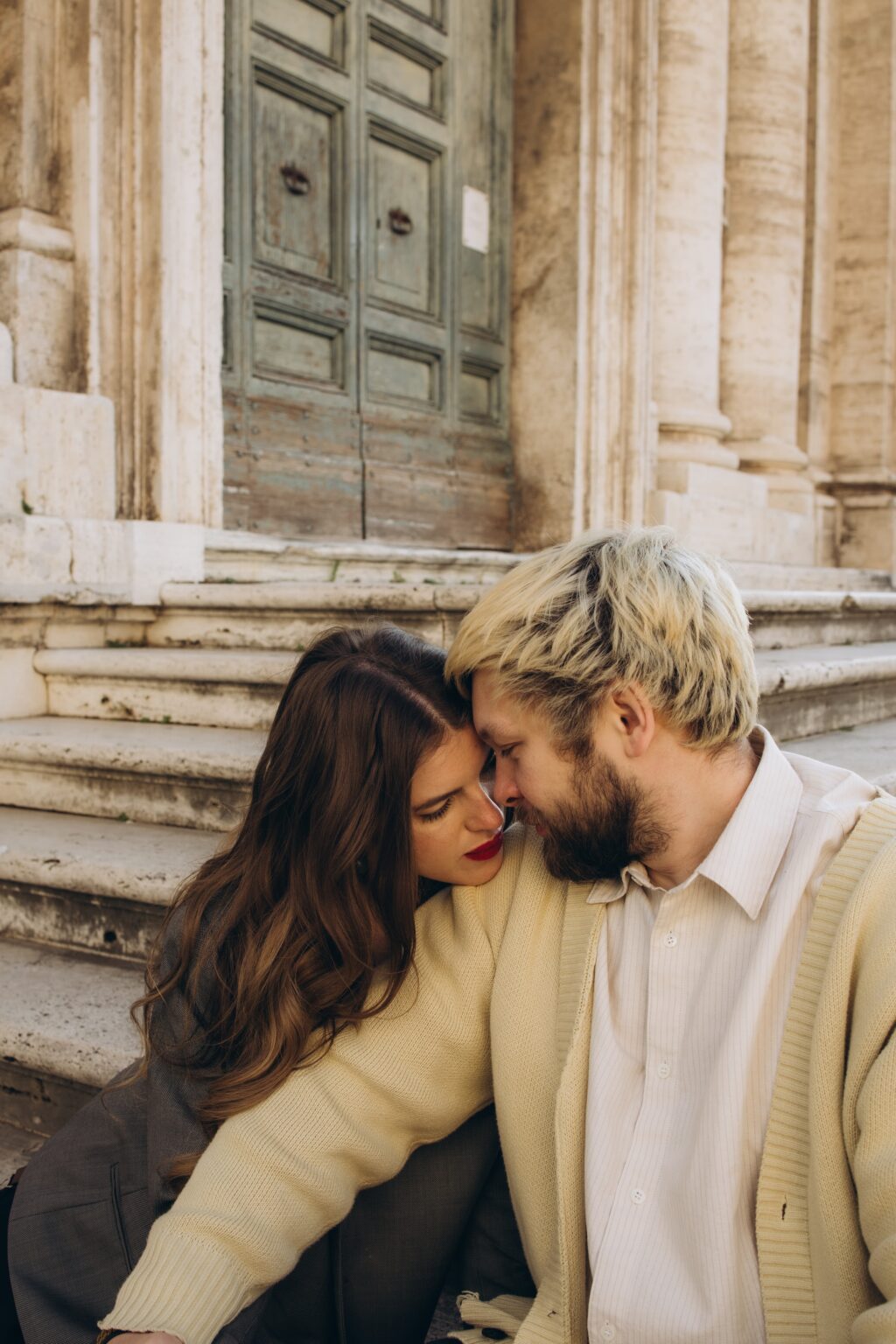 Couple on church steps near the Roman Forum