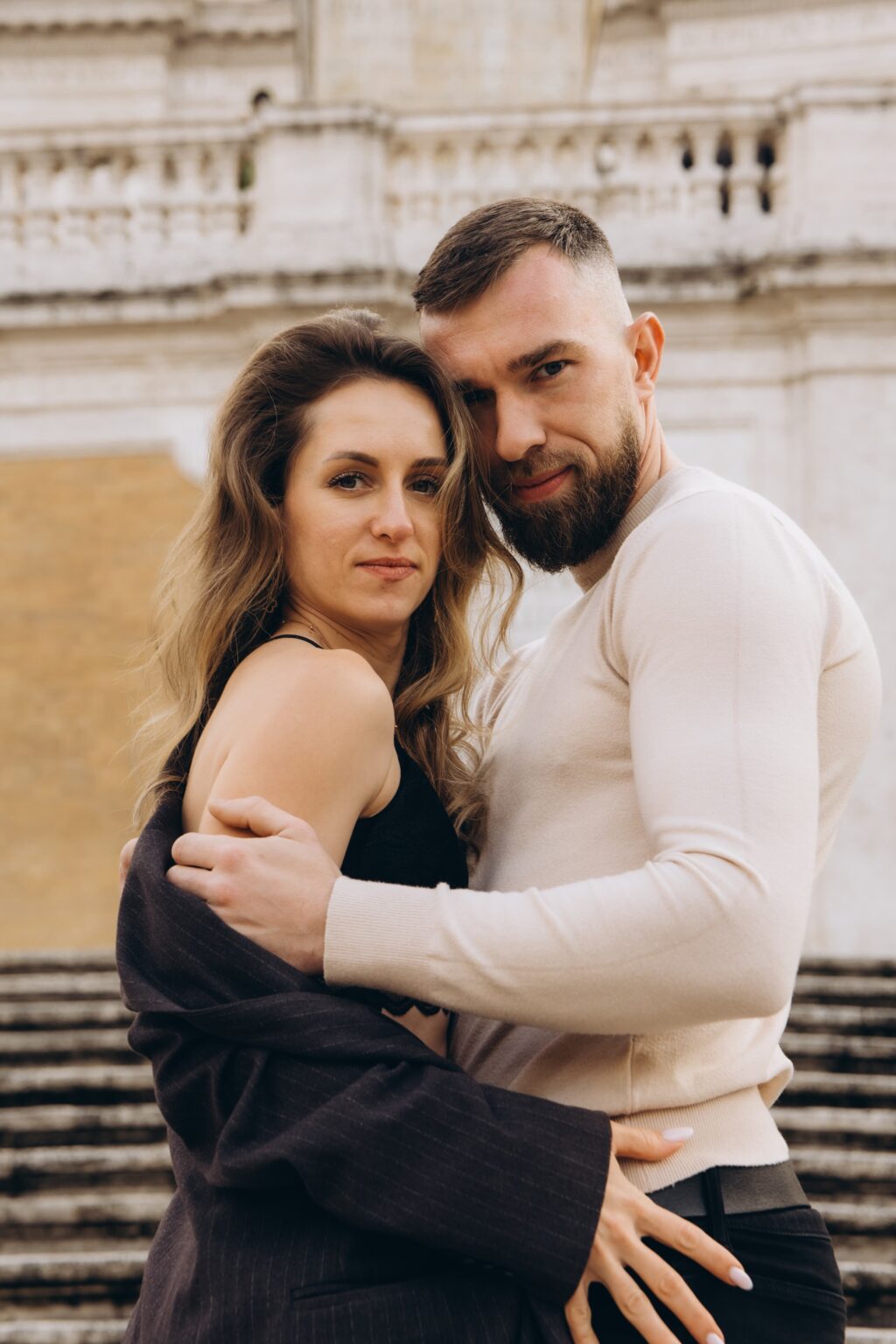 Couple photoshoot on the Spanish Steps on a grey March morning