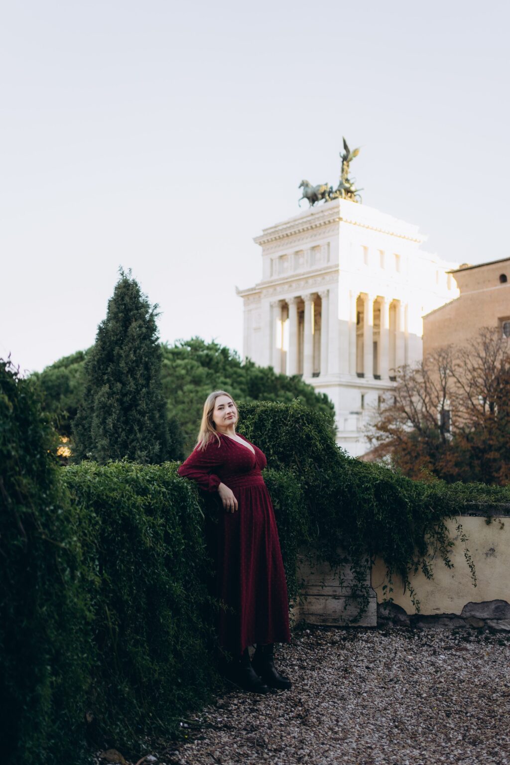 Portrait in the Capitoline gardens with the Vittoriano behind