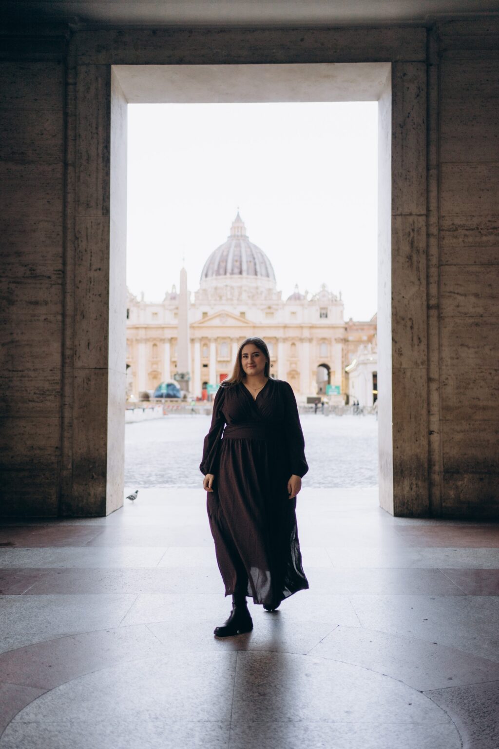St Peter's Basilica seen through an archway on a November morning