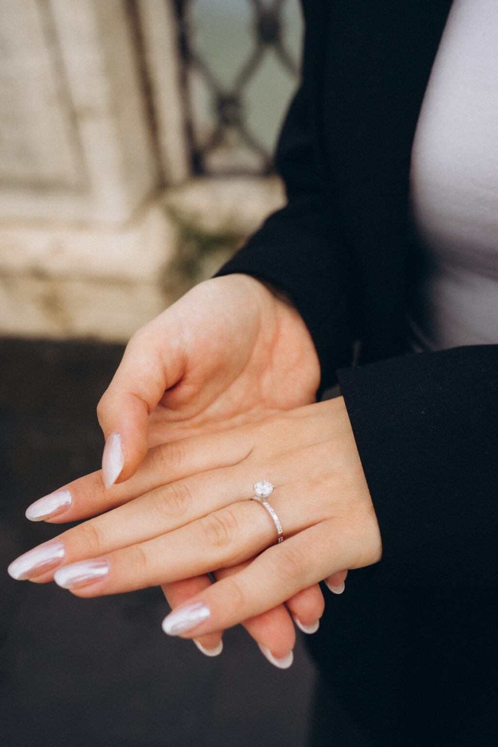 Close-up of the engagement ring after a proposal in Rome