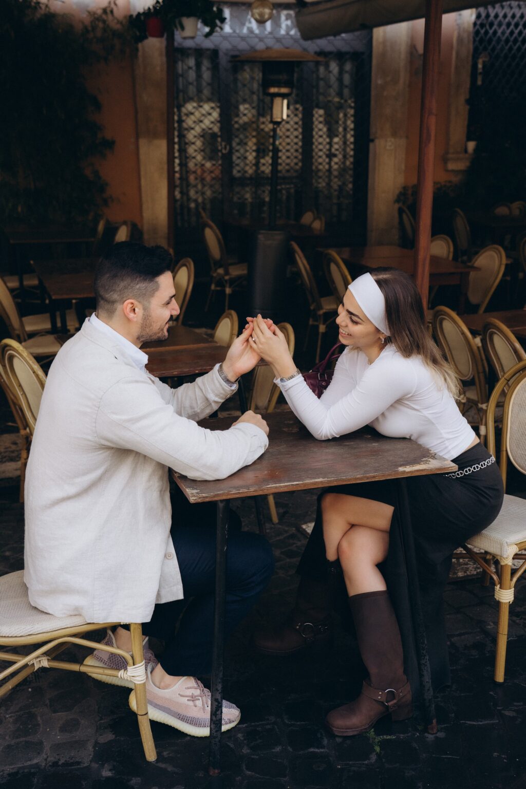 Morning coffee at a café near Piazza Navona after the proposal