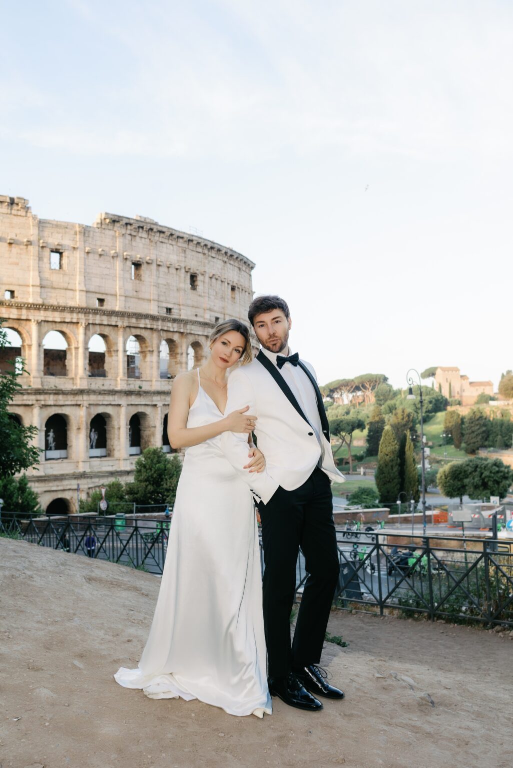 Bride and groom on the terrace above the Colosseum